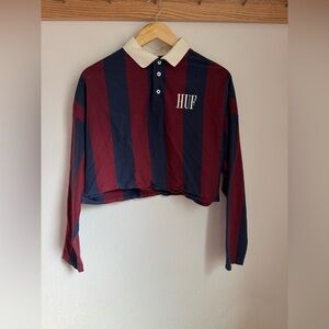 HUF Burgundy and Navy Striped Crop Top
